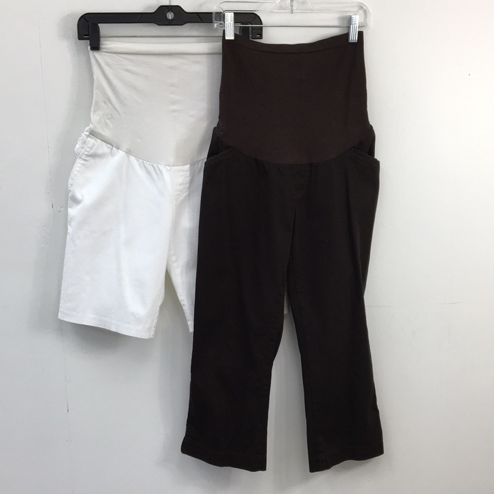 Motherhood Maternity White Shorts Brown Capris Bundle Size S GREAT Condition